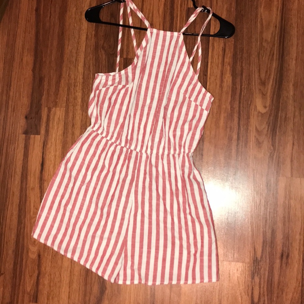 Red and white striped romper